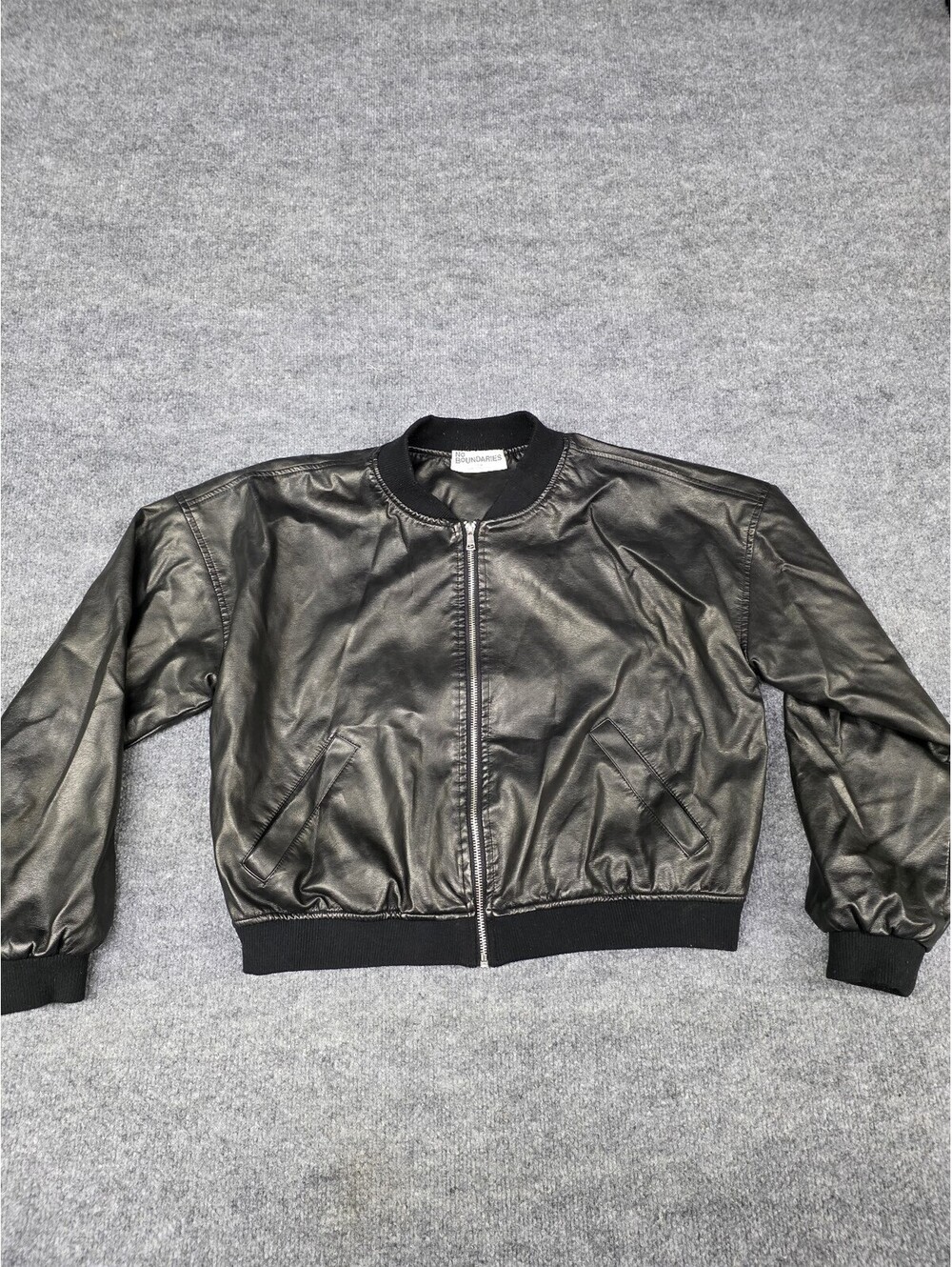 No Boundaries Black Faux Leather Bomber Jacket Large 12-14